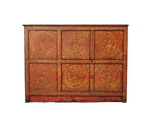 Tibetan Red and Gilt Cabinet