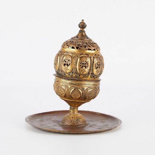 17th/18th c. Ottoman Gilt Copper Tombak Incense Burner