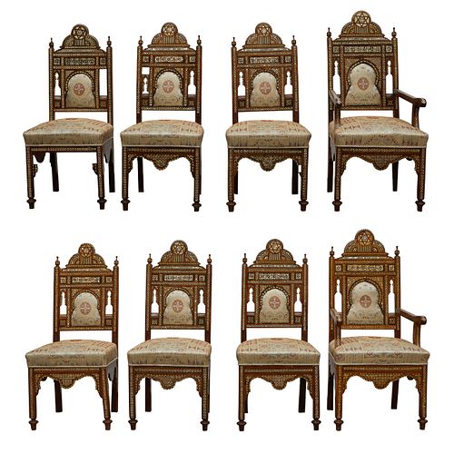 8 Syrian Mother of Pearl Inlaid Chairs