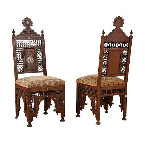 Pr: Syrian Mother of Pearl Inlaid Side Chairs