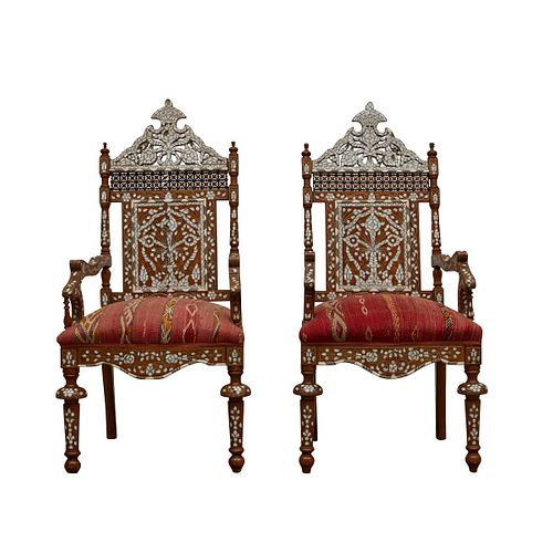 Pair of Syrian Mother of Pearl Inlaid Armchairs