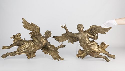 Pair 19th c. Gilt Bronze Angels