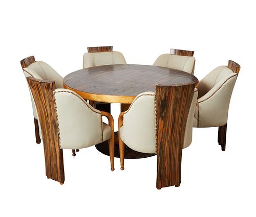 Art Deco Zebrawood Table 6 Chairs