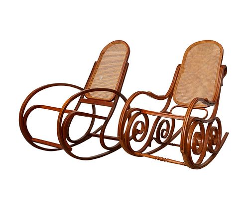 2 Thonet Style Bentwood Caned Rocking Chairs