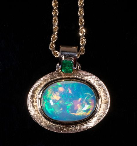 OPAL AND EMERALD PENDANT AND CHAIN