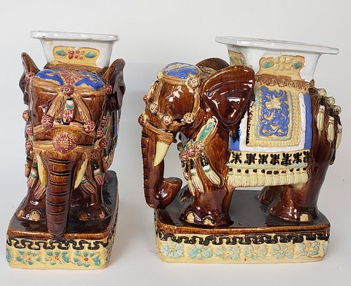 Pair of Vintage Figural Ceramic Elephant Garden Stools