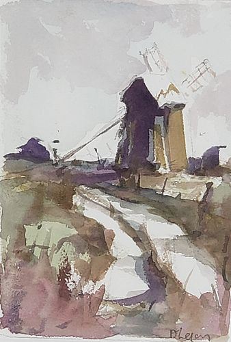 David Lazarus Watercolor on Paper "Old Mill" Nantucket