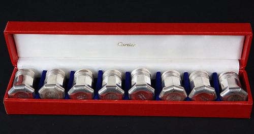 Boxed Set of 8 Cartier Sterling Silver Salt And Peppers