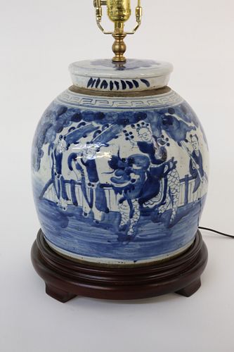 Chinese Blue and White Porcelain Ginger Jar Lamp