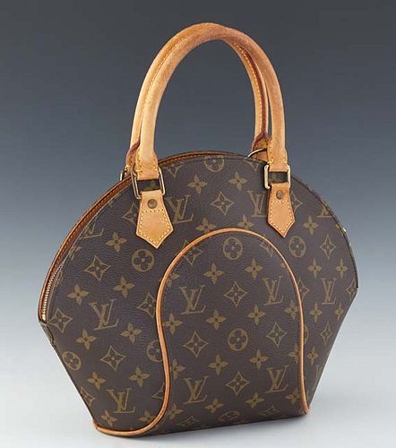 Louis Vuitton Ellipse PM Handbag, in brown monogram coated canvas with vachetta handles and golden brass hardware, opening to a brown canvas lined int