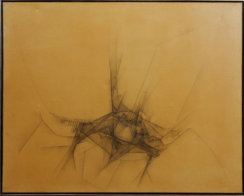 Robert Louis Nicoidski (1931-2001), "L' Araignee (The Spider)," oil on canvas, signed and titled verso on canvas and stretcher, presented in a shadowb