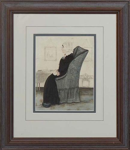 American School, "Portrait of an Old Woman," c. 1871, watercolor and pencil on paper, after James Whistler's (American, 1834-1903), "Arrangement in Gr