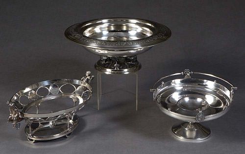 Three Pieces of Silverplate, 19th c., consisting of a figural serving bowl stand by Reed & Barton, #2097, with two full figured putti on the sides, or