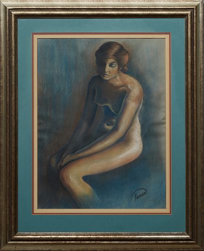 Tanea Rothschild (1947-1982, New Orleans / Maryland), "Portrait of a Nude," 20th c., pastel on paper, signed lower right, presented in a silvered fram