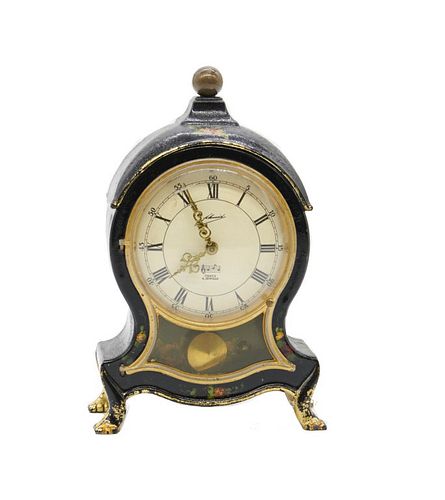 German 20th century mantle clock Ebonized Louis the XV style miniature mantle clock eight day movement with music (rouge)
Approx 7" H  x 4 1/2" x 2 1