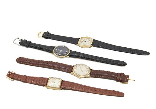 Lot of 4 Longines men's watches Lot of four Longines men's wrist watches, circa 1950's/60's one gold filled, one with diamond batons.
Not tested, (as
