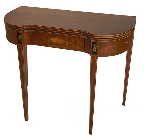 20th century American Hepplewhite style table 20th century American Hepplewhite style flip top mahogany card tableApprox 29-1/2" h x 36" w x 17-1/2"