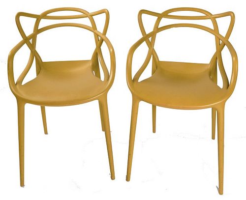 Kartell - Masters Chair - Mustard Pair of Kartell open arm chairs, Mustard colored. 

Approx. 32 1/2" H x 21" W x 22" D
Seat height: 18"