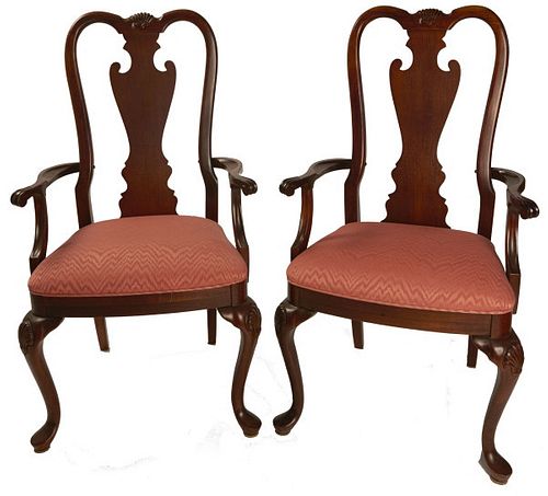 Pair of 20th century Queen Anne style chairs Pair of 20th century Queen Anne style open arm chairs