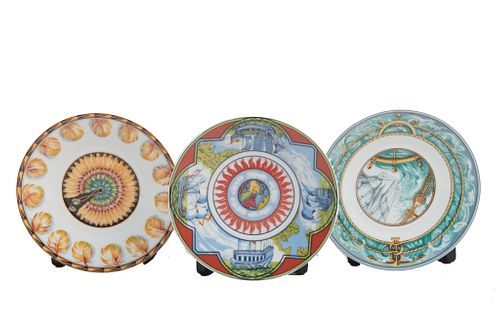 HermÃ¨s Porcelaine Patchwork saucers HermÃ¨s Porcelaine Patchwork saucers, three pair of two, "Bourrasque", "AlizÃ©s", "Brazil" pattern all in excelle