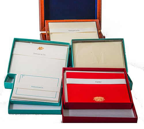 Assorted Tiffany & Co and Cartier stationary set Miscellaneous assorted group of original boxed stationery by Tiffany & Co and Cartier