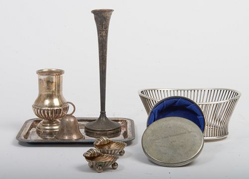 Lot of silver plate and sterling articles Miscellaneous lot of silver plated articles including but not exclusive of one sterling silver bud vase and 