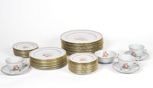 Misc assorted group of Fine Stone Spode dinnerware Misc assorted group of Fine Stone Spode dinnerware depicting 19th century sailing ships, with gilt 