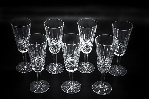 Waterford crystal champagne flutes lot of 7 Waterford crystal champagne flutes lot of 7
Lismore pattern
Approx 7 1/4" x 2 1/2"