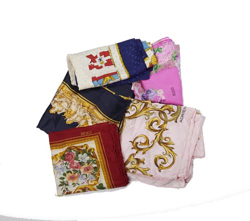 Lot of 5 vintage ladies silk scarves - Adrienne Vittadini silk scarf, approx 34in x 34in
- Bill Blaas silk scarf, approx 34in x 34in
- Lancel silk s