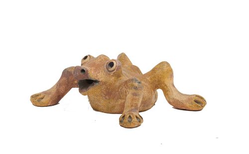 American 20th century polychromed frog sculpture American 20th century polychromed frog, the earthenware figure of a frog walking forward with mouth a