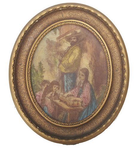 Lot of two framed hand painted Artini engravings Lot of two framed hand painted Artini engravings
Oval Approx 13" x 11" 
Octagonal approx 8" dia