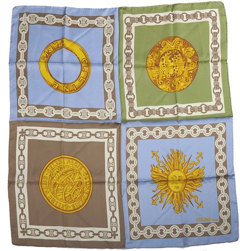 Celine vintage silk scarf 4 squares Celine silk scarf, four squares, approx 33in x 33in. Made in Italy.