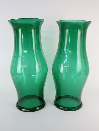 Pair of Green Glass Hurricanes