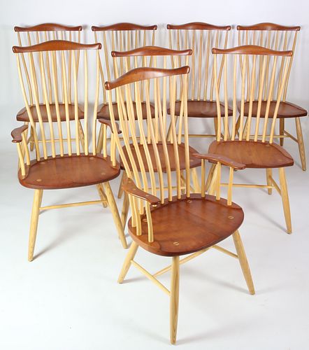 Set of Eight Signed Stephen Swift Cherry Pomfret Dining Chairs, circa 1998