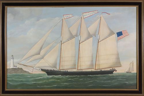 Robert E. Nickerson Oil on Canvas "Portrait of the 3-Mast Schooner George M. Adams"