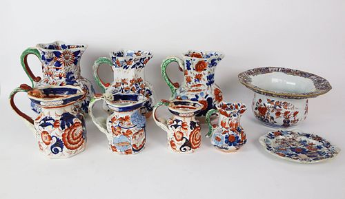 Collection of 7 Chinoiserie Decorated Mason's Ironstone Jugs, Plate, Bowl
