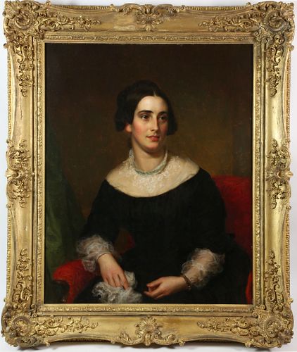 Oil on Canvas "Portrait of a Seated Young Lady," 19th Century