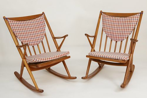 Pair of Danish Modern Teak Rocking Chairs by Frank Reenskang for Bramin, Denmark