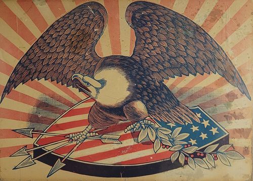 Antique 19th C. American Eagle Folk Art Patriotic Advertising Chromolithograph, circa 1880