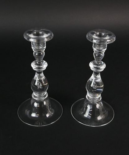 Pair of Signed Steuben Crystal Candlesticks