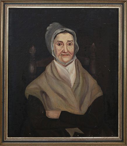 Boston Oil on Canvas "Portrait of a Quaker Woman," 19th Century