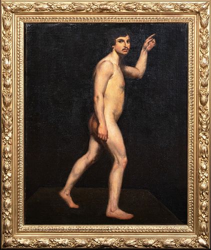 FULL LENGTH PORTRAIT OF A NUDE MAN OIL PAINTING