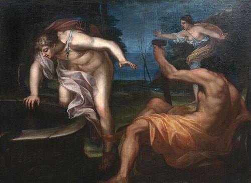 ROMAN MYTHOLOGY GODDESS DIANA & VULCAN OIL PAINTING