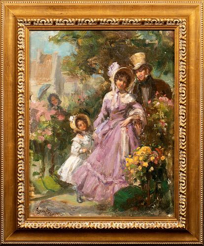 IMPRESSIONIST FAMILY GARDEN OIL PAINTING