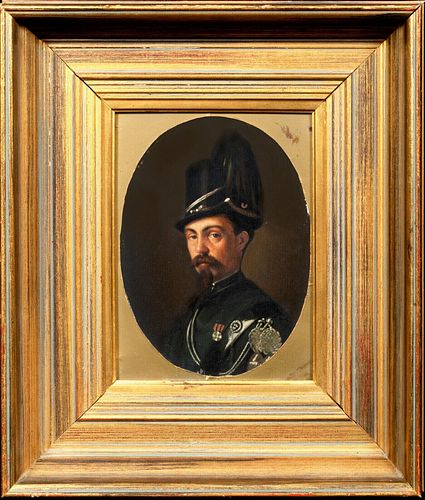 MILITARY PORTRAIT OF OFFICER LONDON RIFLE BRIGADE, C.1870 OIL PAINTING