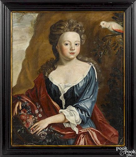 English oil on canvas portrait of a girl, late 18th c., 29'' x 24 1/2''.
