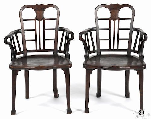 Pair of George III mahogany plank seat armchairs, ca. 1780.