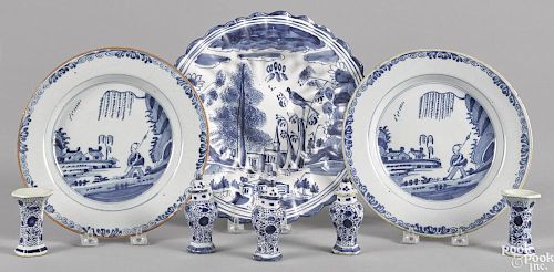 Delft blue and white wares, 18th c., to include a scalloped edge dish, 10 1/4'' dia.