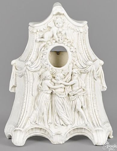 Pearlware watch hutch, 19th c., with figural decoration, 10 3/4'' h.