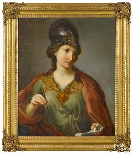 French oil on canvas allegorical figure, early 19th c., 30'' x 24 3/4''.